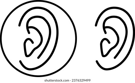 Ear icon on white background, audio, music, flat, minimalistic.Ear vector icon, a symbol of hearing. Simple flat design for web application or mobile application