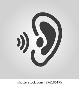 The ear icon. Sense organ and hear, understand symbol. Flat Vector illustration