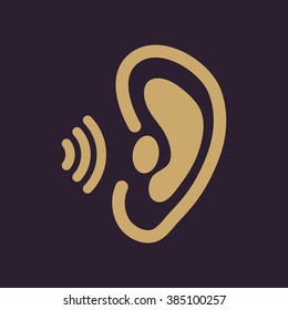 The ear icon. Sense organ and hear, understand symbol. Flat Vector illustration