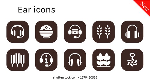  ear icon set. 10 filled ear icons. Simple modern icons about  - Headphones, Rice, Wheat, Belly piercing