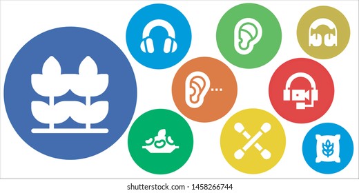 ear icon set. 9 filled ear icons.  Simple modern icons about  - Wheat, Headphones, Ear, Rice, Cotton swab, Listening