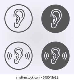 Ear icon set in circle . Vector illustration