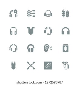 ear icon set. Collection of 16 filled ear icons included Ear protection, Noise, Earbuds, Body, Cereal, Listen, Headphones, Wheat, Headphone