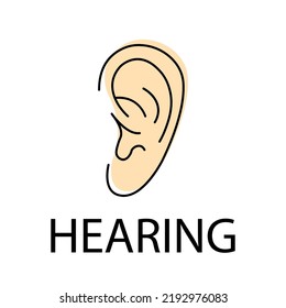 Ear icon set in flat and line style. Human body part symbol. Vector illustration.