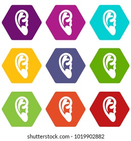 Ear icon set many color hexahedron isolated on white vector illustration