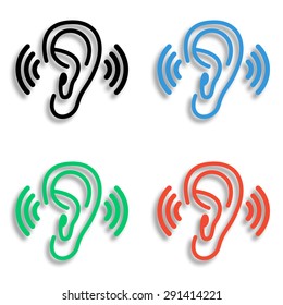 ear icon with shadow - colored vector set