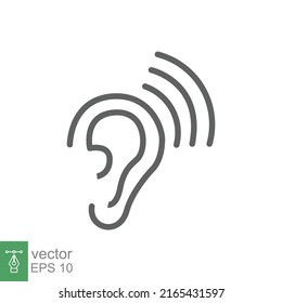 Icono de oído. Estilo de contorno simple. Escuche, escuche el símbolo. Ilustración vectorial de línea delgada aislada en fondo blanco. EPS 10.