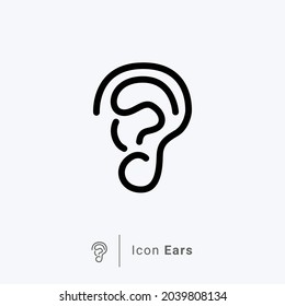 Ear icon in simple vector shape on bluish white background.