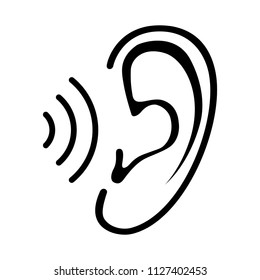 Ear icon with sound wave. Isolated sign on white background. Symbol for graphic and web design. Vector illustration 