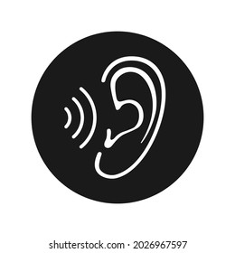 Ear icon with sound wave. Sign sound and ear in the circle isolated on white background. Symbol for graphic and web design. Vector illustration