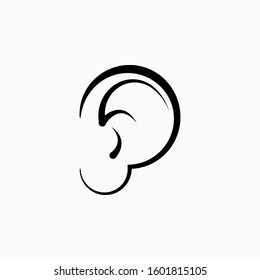 Ear Icon. Symbol of Hear Identification. One of Human Sense Illustration. Types of Perception Vector and Flat Design.