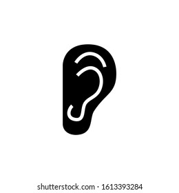 ear icon template , hearing linear sign in black flat shape design isolated on white background