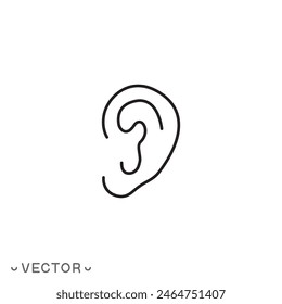 ear icon, ear thin line symbol isolated on white background, editable stroke eps 10 vector illustration