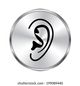 Ear icon - vector brushed metal button