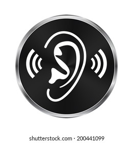 Ear icon - vector brushed metal button