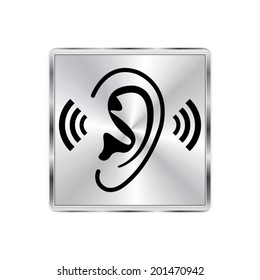 Ear icon - vector brushed metal button