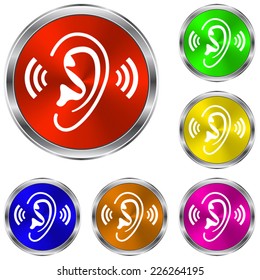 Ear  icon - vector glossy colourful buttons