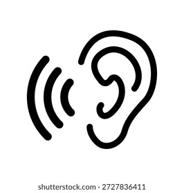 Ilustração do vetor do ícone de ouvido, Sinal de audição com Símbolo de onda de som isolado, Ícone de vetor plano de ouvido. Design de silhueta de ouvido, Conjunto de ícones de ouvido. Ouvindo, ouça o símbolo. Ícones de conceito médico. Sinal de escuta