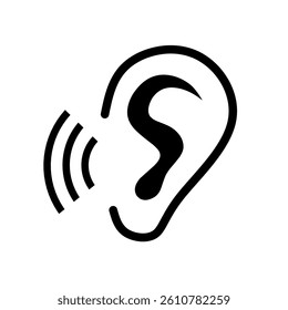 Ear icon vector with sound waves. ear icon