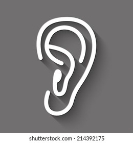 Ear icon - white illustration with shadow on gray background