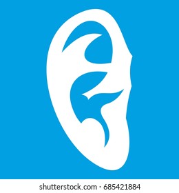Ear icon white isolated on blue background vector illustration