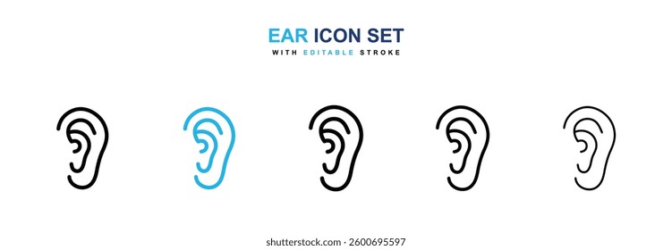 Ear icons graphics set in black and blue colors