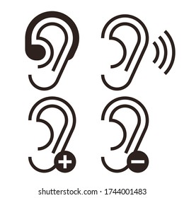 Ear icons. Hearing problem icons set isolated on white backgroundd