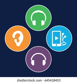 Ear icons set. set of 4 ear filled icons such as ear, phone and earphones, earphones