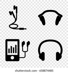 Ear icons set. set of 4 filled icons such as mp3 player, earphones