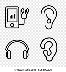 Ear icons set. set of 4 ear outline icons such as ear, mp3 player