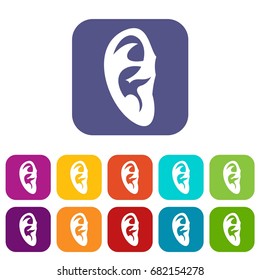 Ear icons set vector illustration in flat style in colors red, blue, green, and other