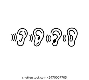 ear icons vector design simple line flat black white illustration collections sets isolated