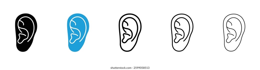 Ear icons vector illustrations in black and blue colors for web and ui designs