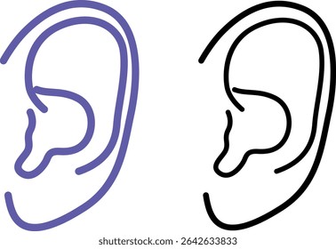 Ícones de ouvido. Ilustrações de vetor. Órgão Humano, Medicina, Órgão Auditivo. Conceito de Anatomia