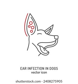 Infección de oído en perros. Icono lineal, pictograma, símbolo. Enfermedad común. Concepto veterinario. Ilustración de vector aislada editable en el estilo de contorno en un fondo blanco