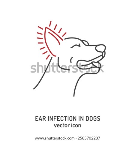Ear infection in dogs. Linear icon, pictogram, symbol. Common disease. Veterinarian concept. Editable isolated vector illustration in outline style on a white background