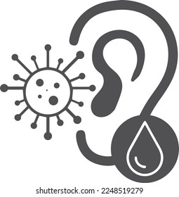 Ear infection icon, ear disease icon black vector