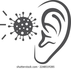 Ear infection icon, ear disease icon black vector