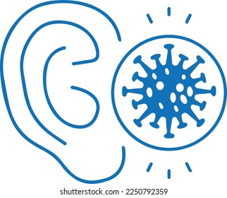 Ear infection icon, ear disease icon blue vector