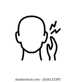 Ear infection outline icon. Acute ear pain sign. Otitis symptom. Respiratory viral and bacterial infection. Serious complications. Hearing loss. Isolated vector illustration