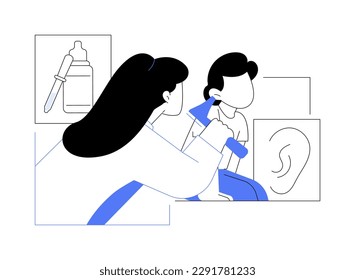 Ear infections abstract concept vector illustration. Family doctor checking kids ear, otitis treatment, otorhinolaryngology profession, primary care physician, medicine sector abstract metaphor.