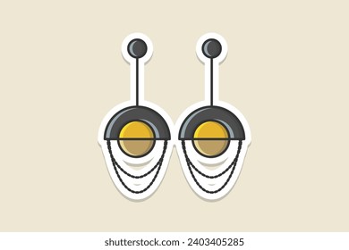 Ear jewelry for modern girls sticker design vector illustration. Beauty fashion objects icon concept. Lady earring with gemstone sticker design logo icon.