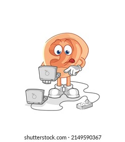 ear with laptop mascot. cartoon vector