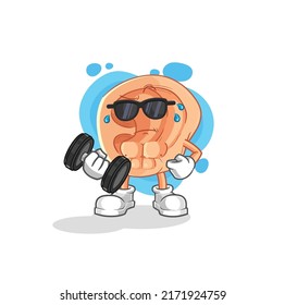 ear lifting dumbbell vector. cartoon character