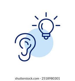 Ear and light bulb. Creative ideas through listening and podcasts. Pixel perfect, editable stroke icon