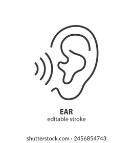 Ear line icon. Hearing vector symbol. Editable stroke.