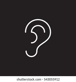 Ear line icon, outline vector sign, linear white pictogram isolated on black. Hearing symbol, logo illustration