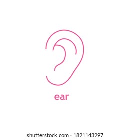Ear line purple icon. Vector ear with inscription illustration isolated on white background