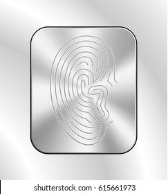 Ear lines icon. Chrome button. Sound badge, phone sign, eavesdrop... 