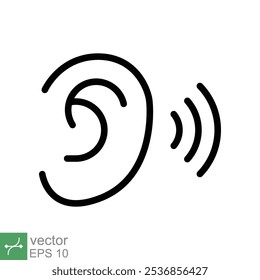 Ear listen icon. Simple outline style. Hear sound, noise, waves, deaf, human sense concept. Thin line symbol vector illustration design isolated on white background. EPS 10.